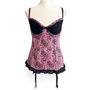 Exposed Pink Black Corset Top Print Bustier L XL